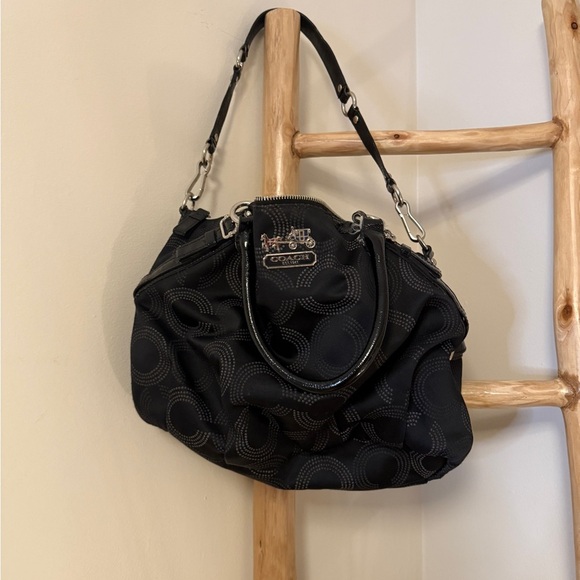 Coach Madison Satchel Black With Dust bag Blue Interior - Picture 10 of 11